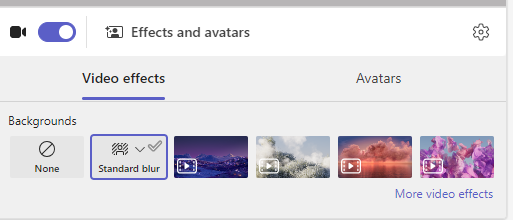 Standard blur selected in Effects and avatars