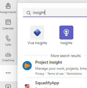 Insights app in Teams search results