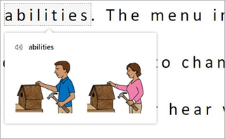 Picture Dictionary showing illustrations for the selected word abilities.