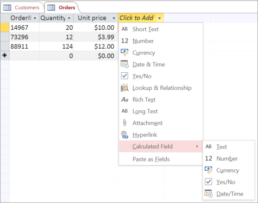 Add a new field with the Calculated Field data type