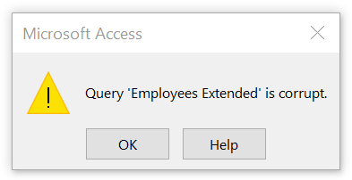 Error indicating query is corrupt