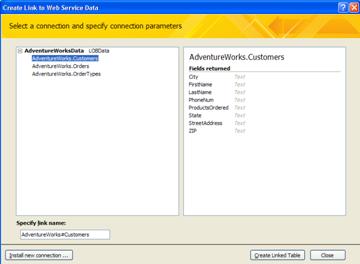 A Web Service data connection available for linking