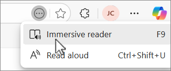 Edge Emmersive reader selected on url bar