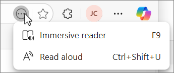 Edge More action button dropdown menu screenshot.