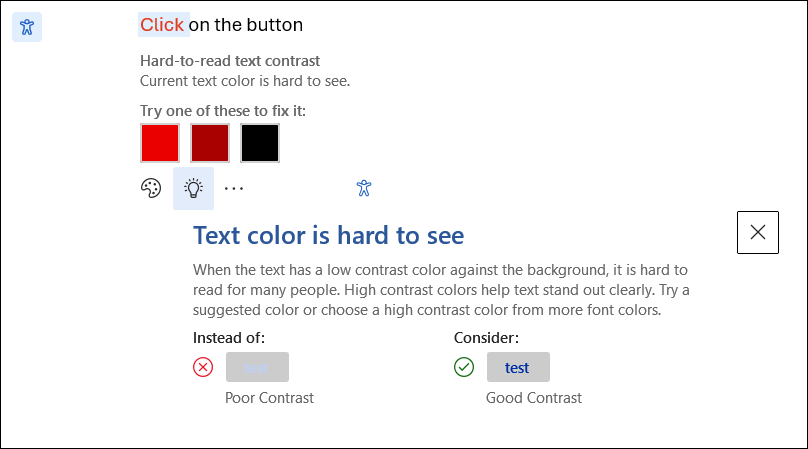 Screen of learning tips for the accessibility issue.