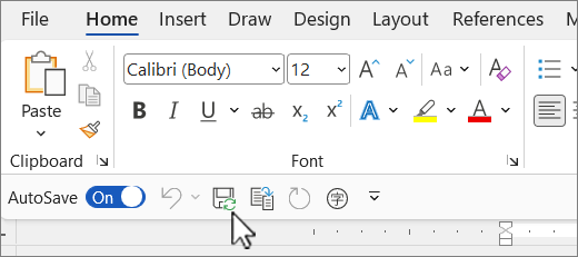 Default location of the Quick Access Toolbar