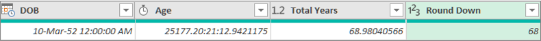 Screenshot that shows adding a column to get someones age based on their DOB.