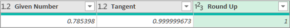 Screenshot that shows adding a column to find the tangent of a number.