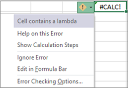 Screenshot that shows the error message and drop-down list for the Lambda error.