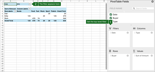 Excel for Mac PivotTable with Date in the Filters area