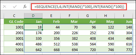 SEQUENCE example nested with INT and RAND to create a sample data set