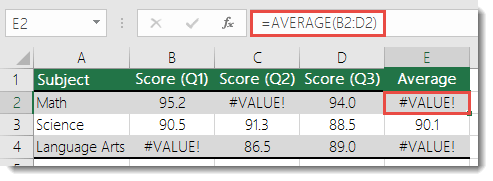 #VALUE! error in AVERAGE