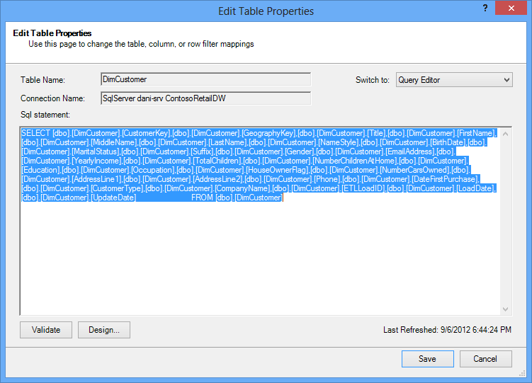 SQL query used to retrieve the data