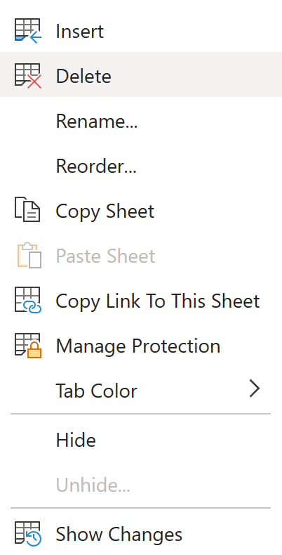 Delete a sheet.