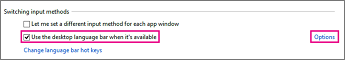 Advanced settings with the desktop language bar option selected