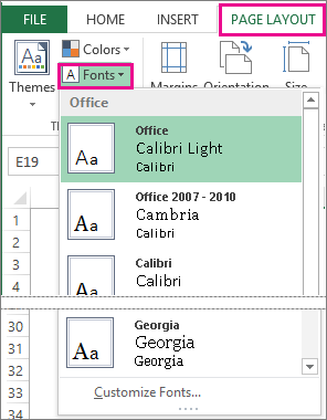 Fonts gallery on Page Layout tab