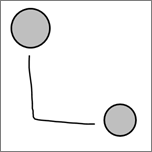 Shows a connector drawn in inking between two circles.