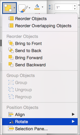 Arrange menu with Rotate selected