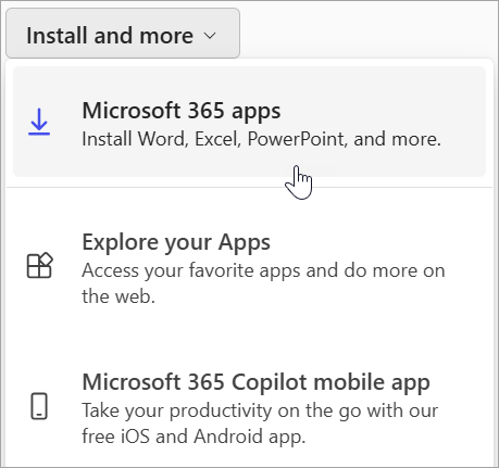 Screenshot of Office.com if signing in with a work or school account