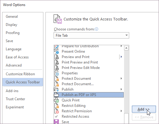 Add command in Options