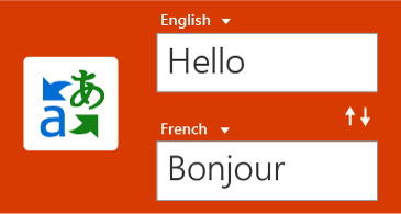 Screenshot of Translator button, and one word in English and its translation in French.