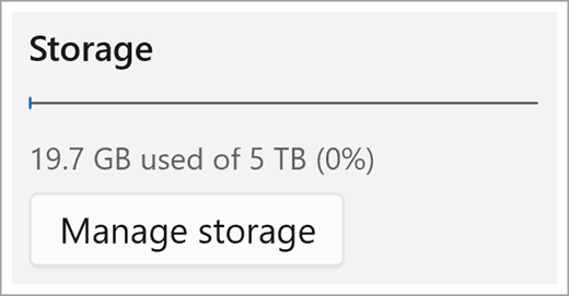 OneDrive storage usage and the Manage storage button