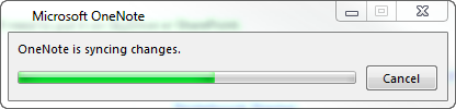 OneNote syncing changes progress dialog