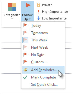 If the task is already open in its own window, select Task > Follow Up > Add Reminder.