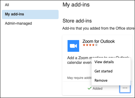 My add-ins menu in Outlook for Mac.