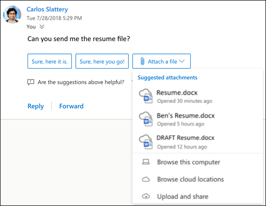Attaching suggested files in Outlook.