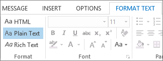 Message format options on the Format Text tab