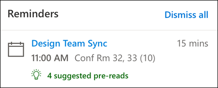 Reminder example for Outlook on the web.
