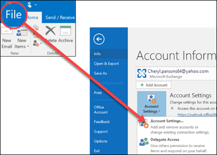 Select Account Settings to delete an account.