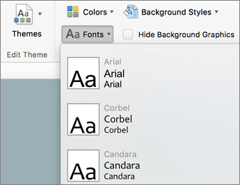 Fonts menu on the PowerPoint Slide Master tab
