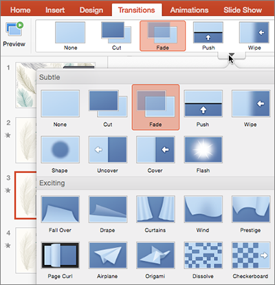 Select the slide you want to add a transition to in the Thumbnail pane