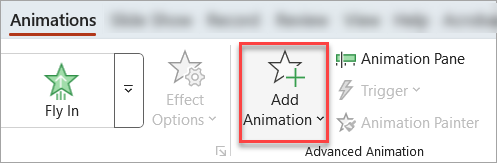 The Add Animation button on the Animations tab.