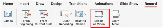 Export as Video command on the Record tab