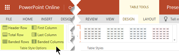 You can add shading styles to certain rows or columns in a table.