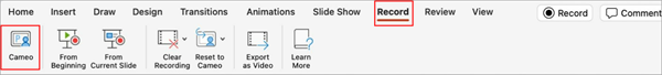 Cameo command on the PowerPoint Record tab