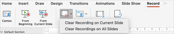 Clear Recording menu for the current slide or all slides
