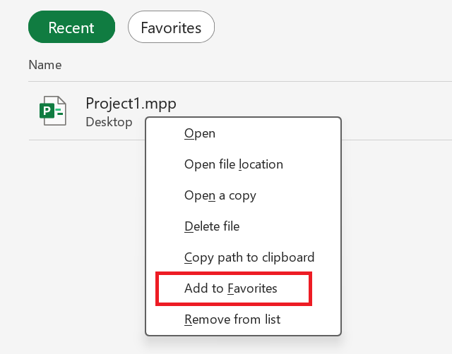 Screenshot that shows Add to favorites.
