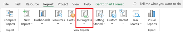 In Progress button on the Report tab