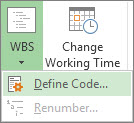 Screenshot that shows Define Code option of WBS button.