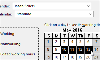 Vacation days selected on calendar