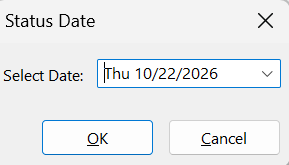 Screeshot showig the dialog box in which we can set the status date for a project.