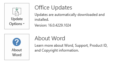 Screeenshot of the update options in Word.