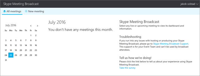 An image of the Skype Meeting Broadcast portal
