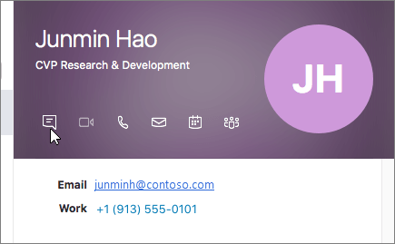 Screenshot of contact card, with cursor over Send an Instant Message