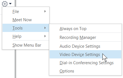 Screenshot of video options
