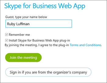Sign in to Skype for Business Web App as a guest or with your organizations credentials